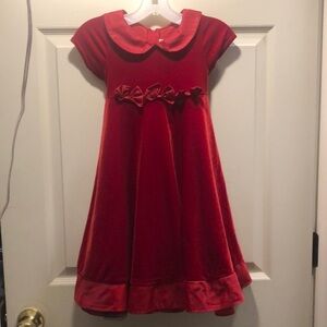 🎄 Red Lined Soft Velour Holiday Dress with Petticoats Rear Bow Ribbon Trim sz 5